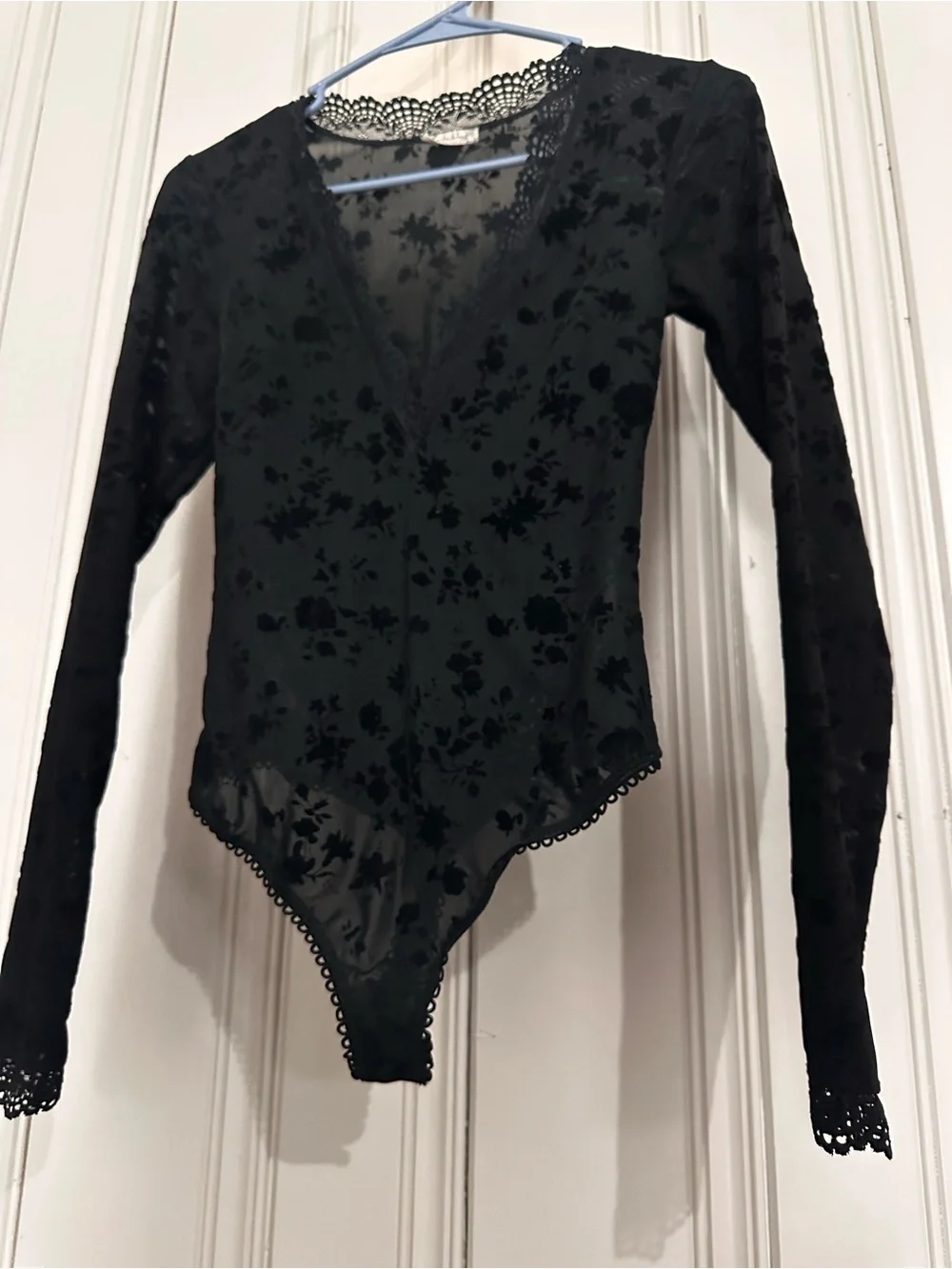 Free People Babes in bandeaus bodysuit, Black flocked velvet floral print